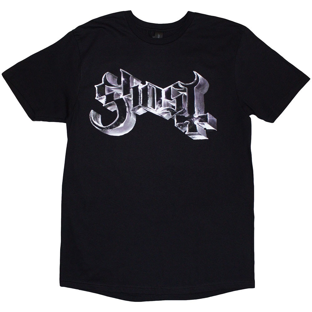Ghost - Metal Logo & Purple Grucifix Heren Tshirt - Zwart